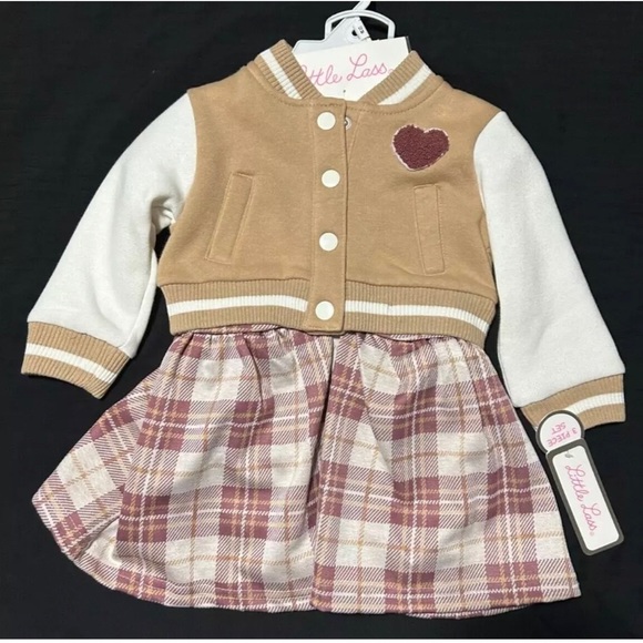 Little Lass Infants Girls 3 Piece Heart Jacket Brown Outfit, Size 12 Months - Picture 1 of 3